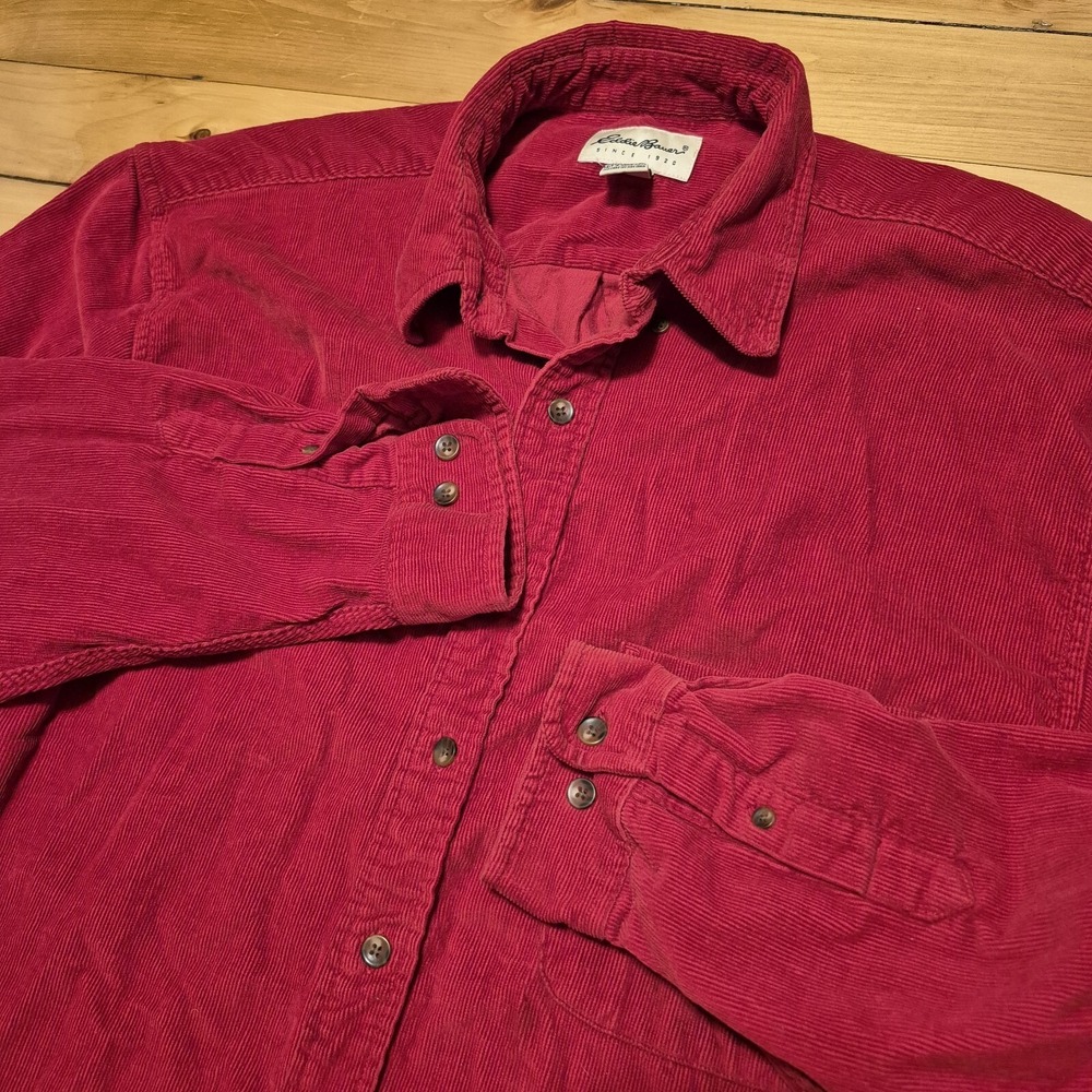 VTG Eddie Bauer Corduroy Shirt Mens Large Tall Red Long Sleeve Outdoor Work 90s